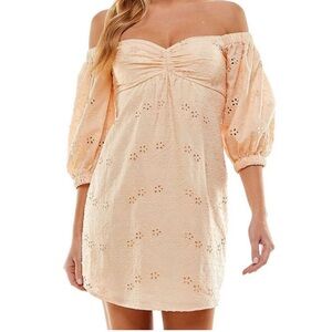 Orange Mini Dress with Off the Shoulder Puff Sleeves